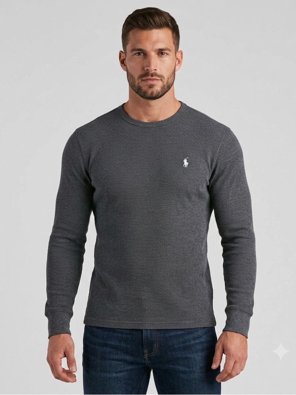 Polo Ralph Lauren Men’s Gray Waffle Knit Thermal Long Sleeve Crew Neck Shirt M